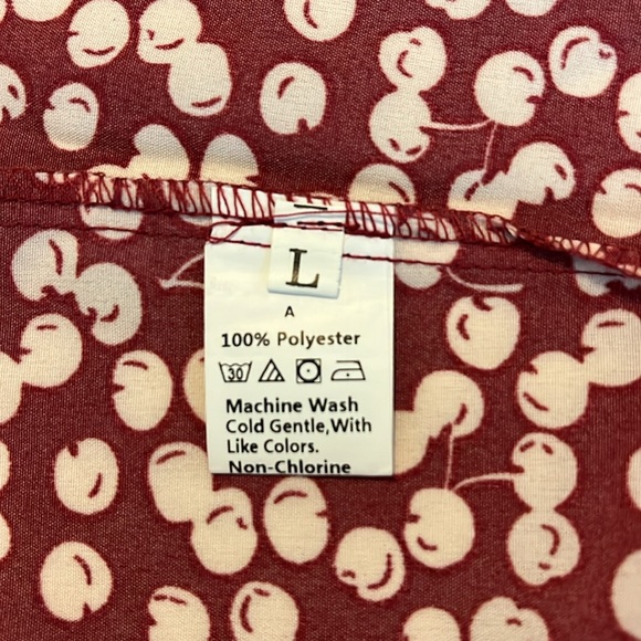 C+D+M Collection Cherry Print Flowy Blouse Balloon Sleeves Ruffle Split Neck - Picture 14 of 16